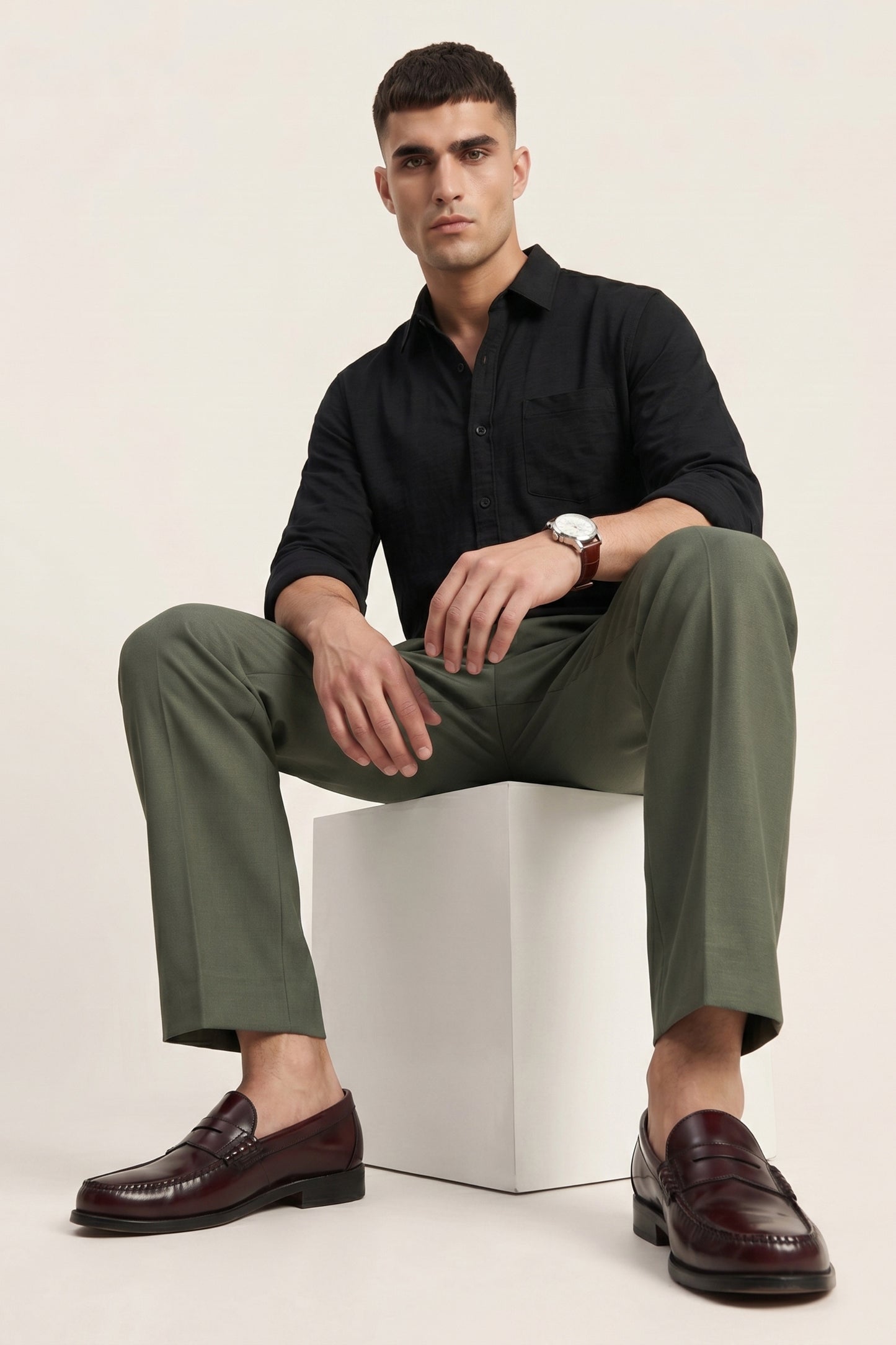 Men green Slim Fit Formal Pants