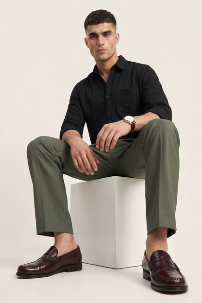 Men green Slim Fit Formal Pants