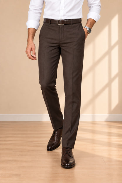 Men's coffee brown slim fit formal pants by Pointer Jeans