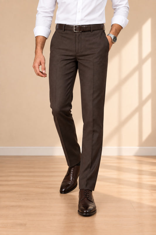 Men's coffee brown slim fit formal pants by Pointer Jeans
