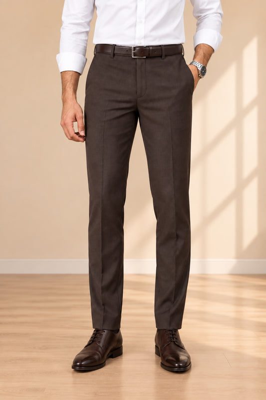 Men's coffee brown slim fit formal pants by Pointer Jeans, alternate view 1