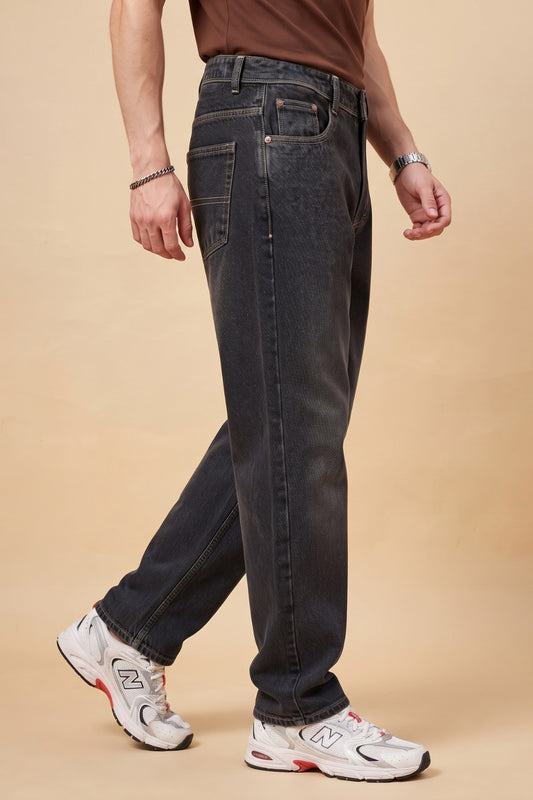 Men's Washed Black Loose Fit Jeans