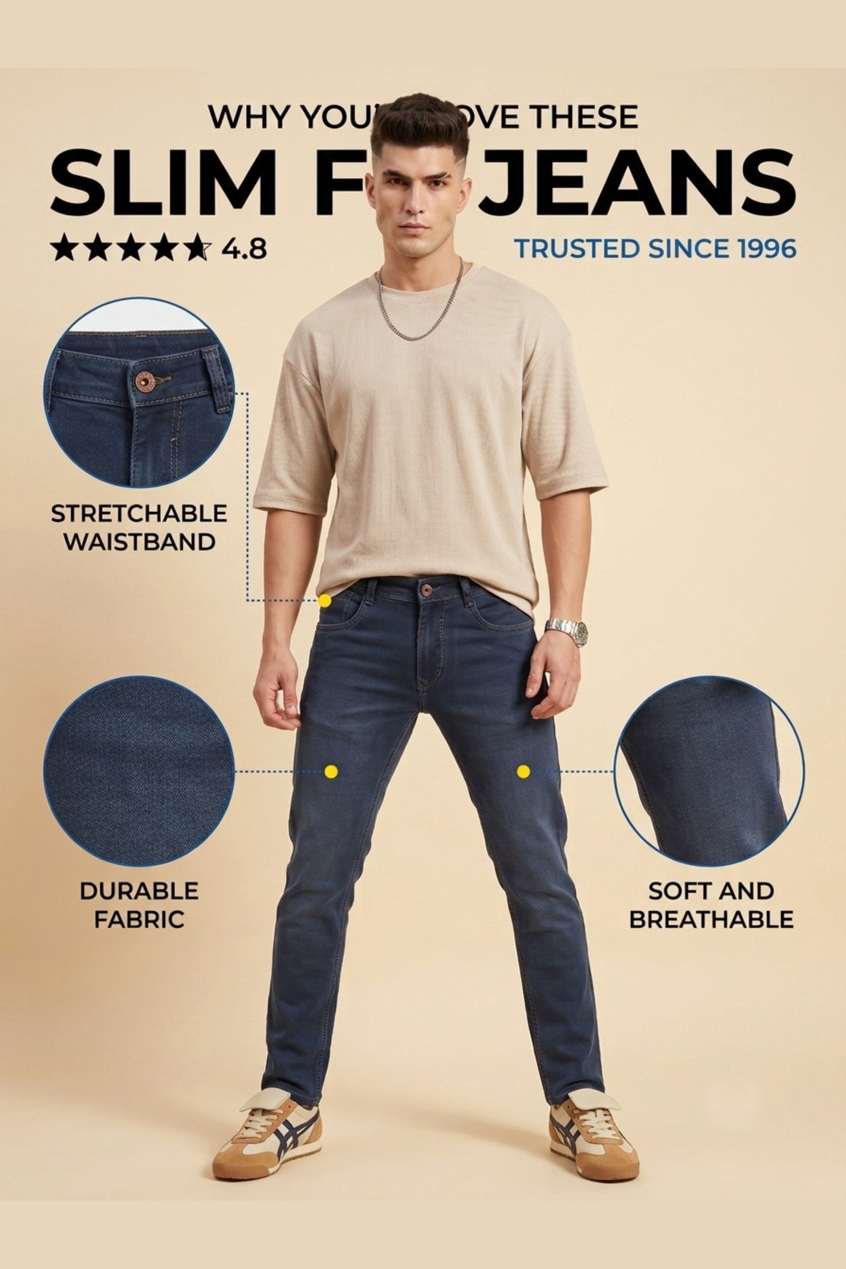 Men's steel blue slim fit stretch jeans by Pointer Jeans, alternate view 1