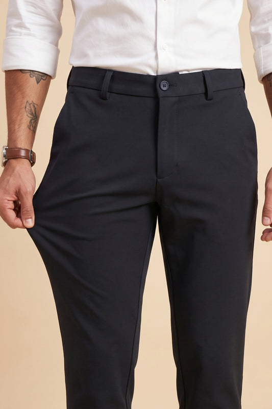 Jet black Makhan stretch pants for men by Pointer Jeans, alternate view 1