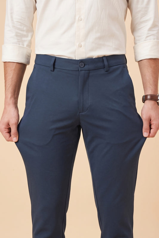 Navy blue Makhan stretch pants for men by Pointer Jeans, alternate view 1