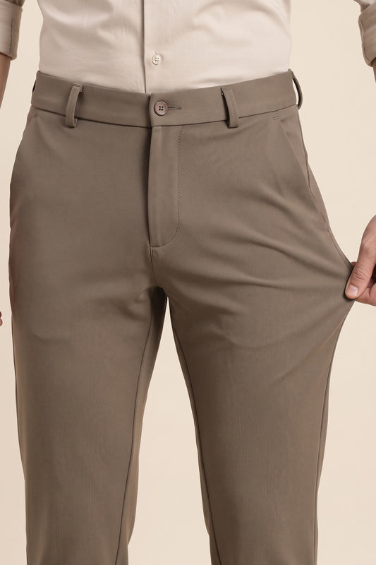 Stone brown Makhan stretch pants for men by Pointer Jeans