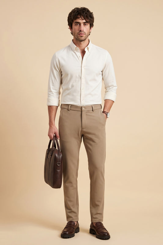 Taupe brown Makhan stretch pants for men by Pointer Jeans, alternate view 1