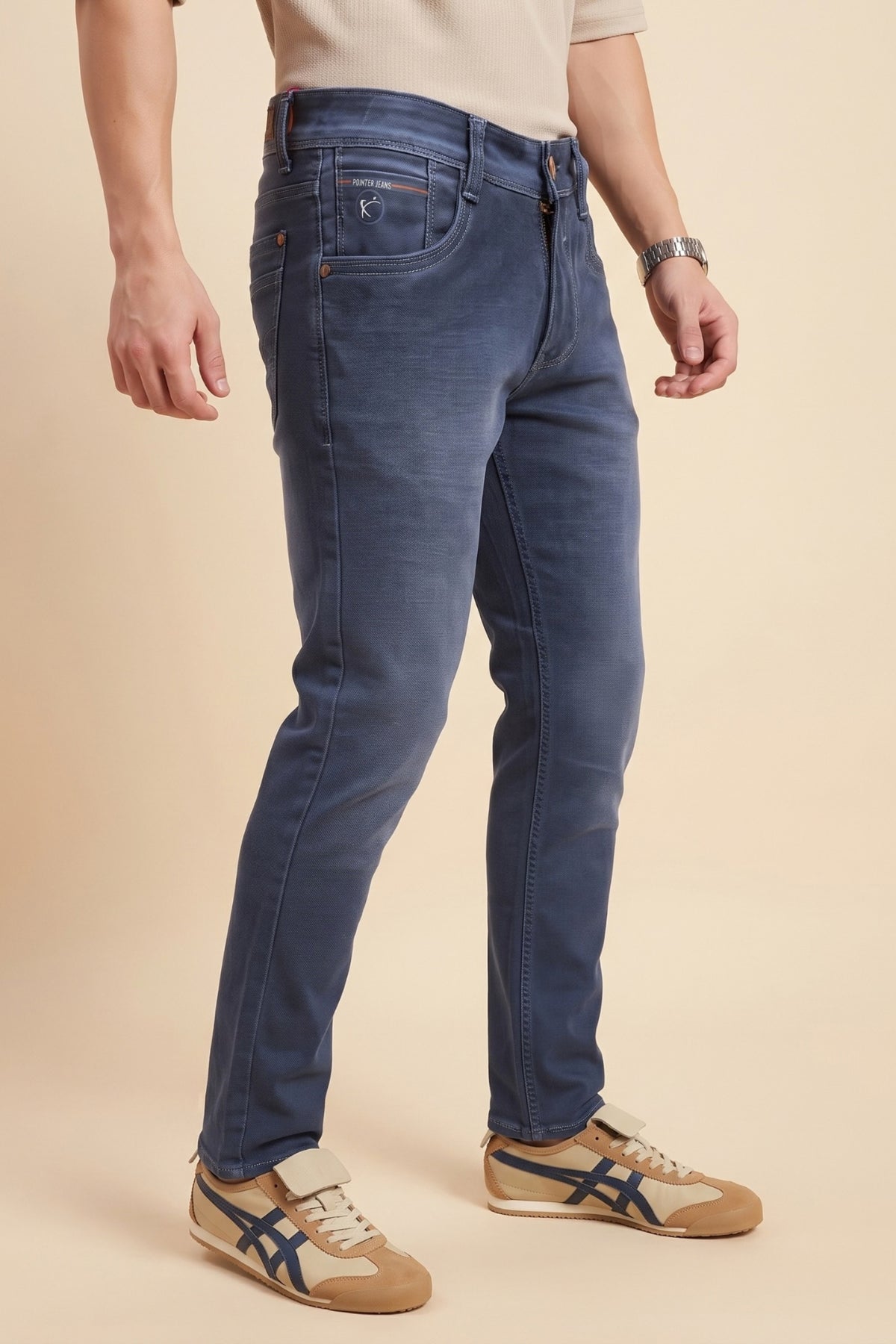 Men's steel blue slim fit stretch jeans by Pointer Jeans