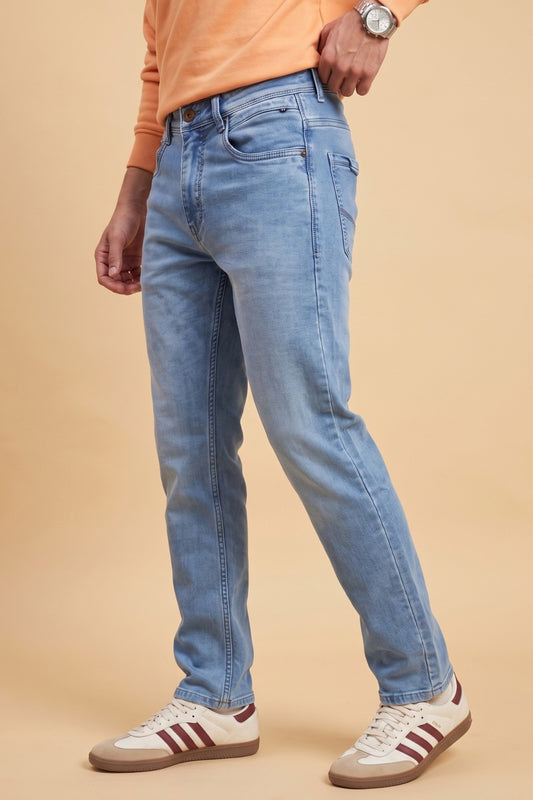 Light Blue Straight Fit Jeans for Men – Stretch Denim