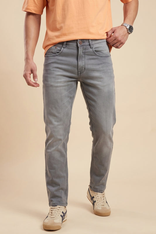 Ash Grey Straight Fit Jeans for Men – Stretch Denim