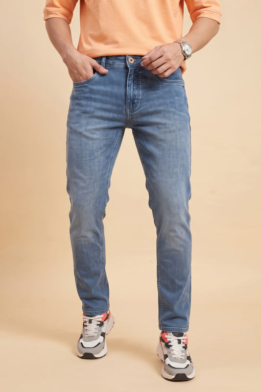 Men's mid blue washed slim fit jeans by Pointer Jeans