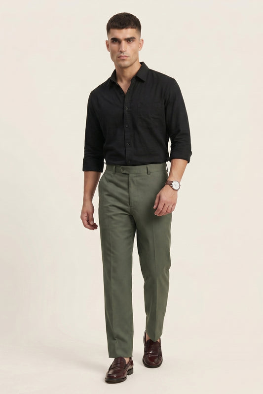 Green Slim Fit Formal Pants for Men – Wrinkle-Resistant