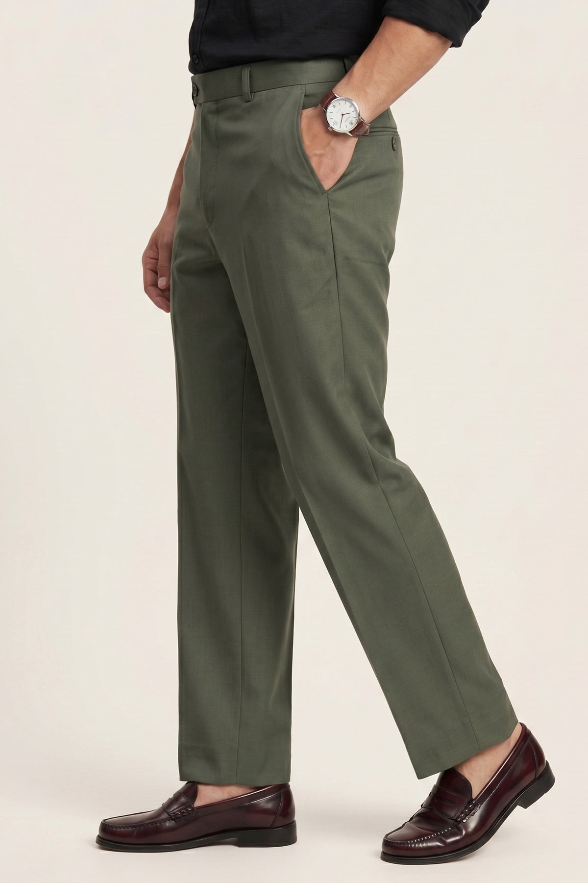 Green Slim Fit Formal Pants for Men – Wrinkle-Resistant – product view 7