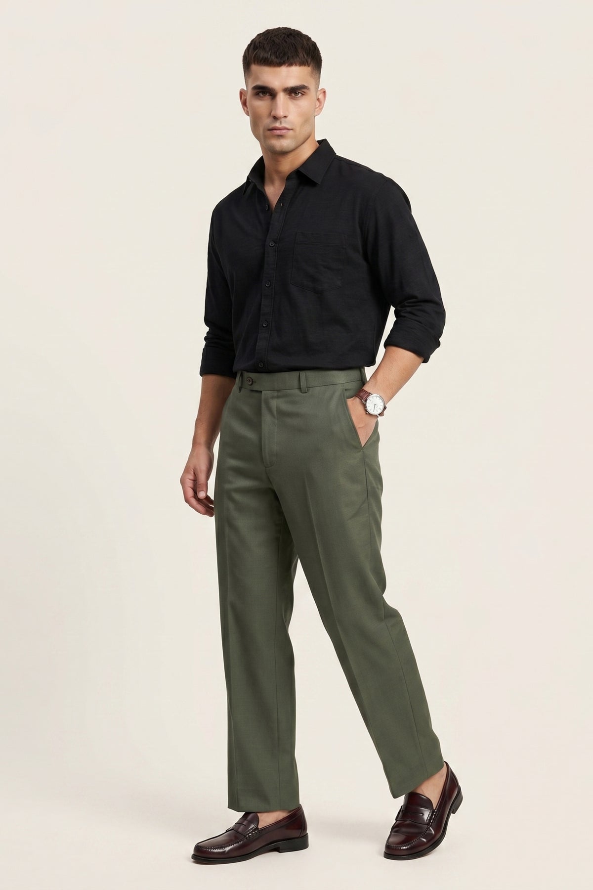 Green Slim Fit Formal Pants for Men – Wrinkle-Resistant – product view 10