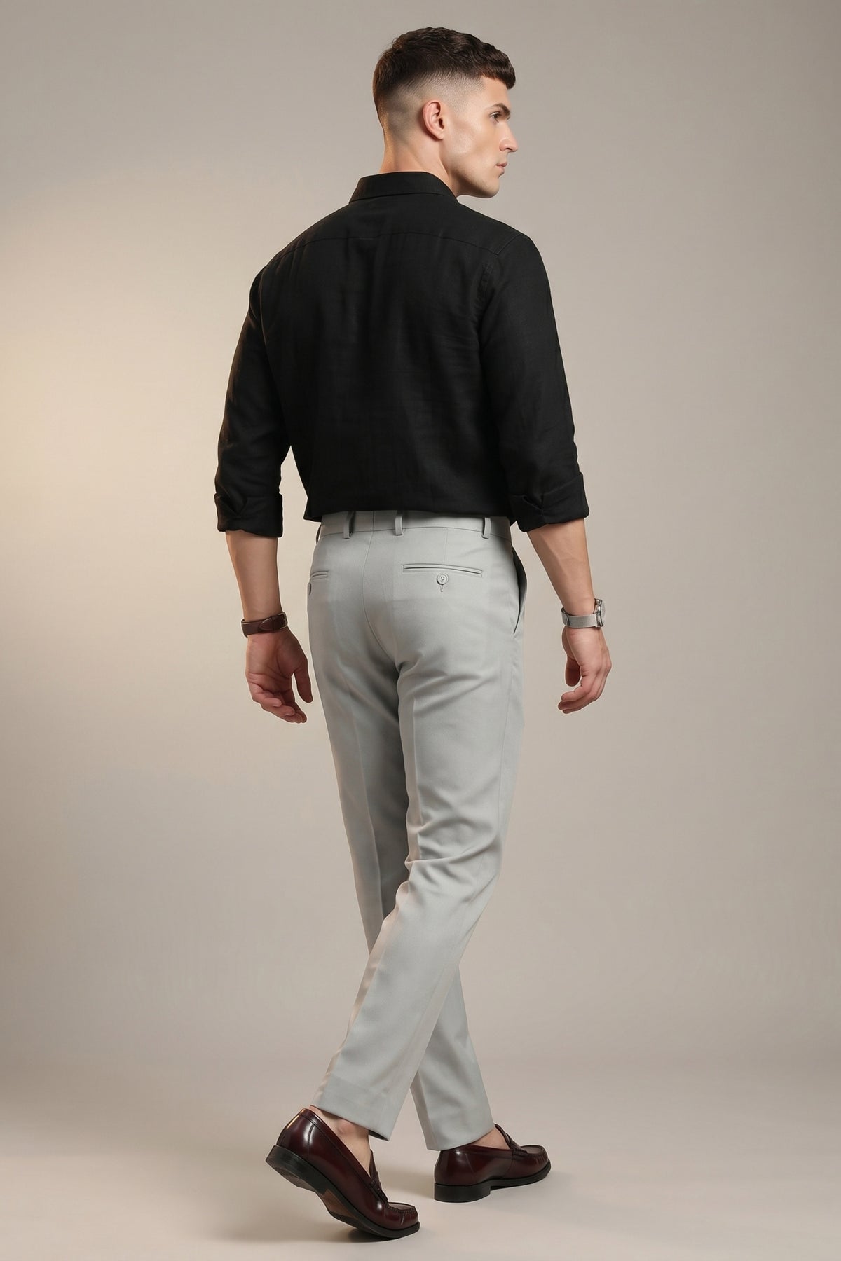 Men light grey textured Slim Fit Formal Pants – product view 4