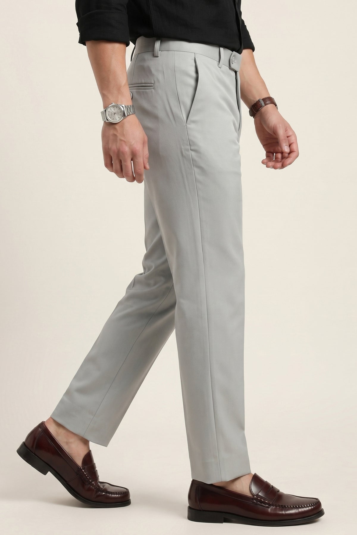 Men light grey textured Slim Fit Formal Pants – product view 5