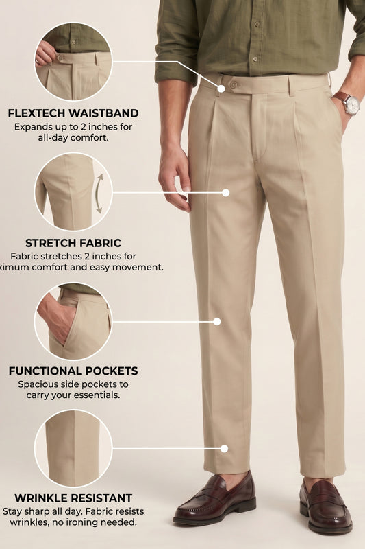 Men cream Slim Fit Formal Pants