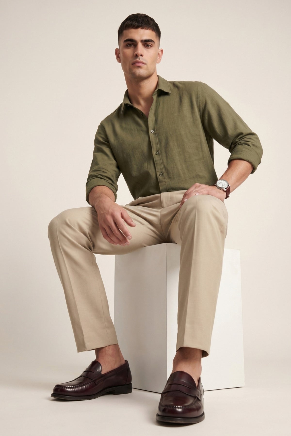 Men cream Slim Fit Formal Pants – product view 8
