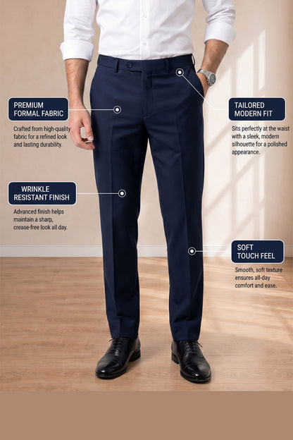 Blue Formal Pants for Men – Tailored Stretch, Office Ready