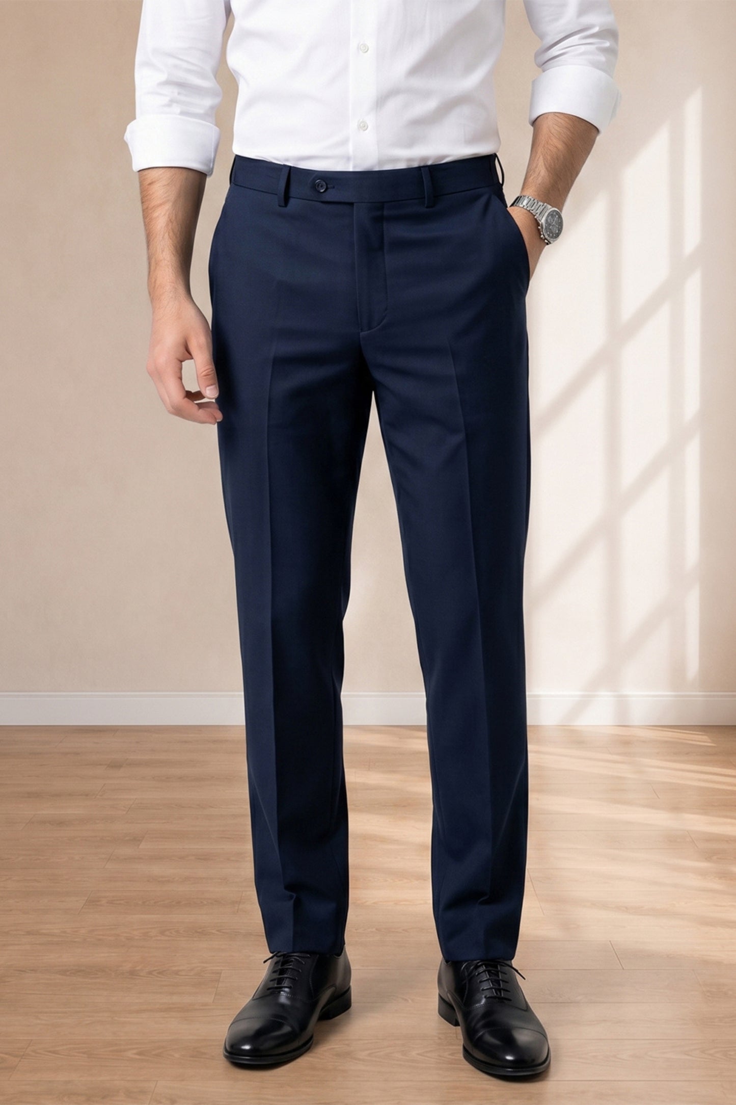 Blue Formal Pants for Men – Tailored Stretch, Office Ready