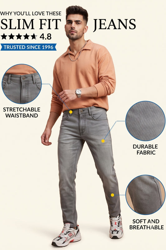 Men's light grey washed slim fit jeans by Pointer Jeans, alternate view 1