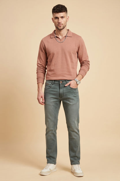 Men's sage grey slim fit stretch jeans by Pointer Jeans, alternate view 2