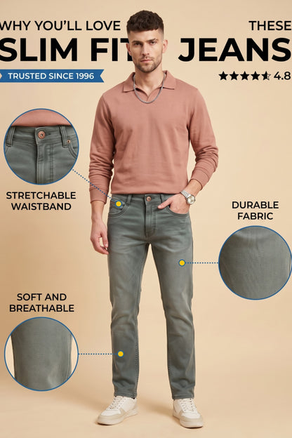 Men's sage grey slim fit stretch jeans by Pointer Jeans, alternate view 1