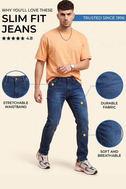 Men's dark indigo slim fit stretch jeans by Pointer Jeans, alternate view 1