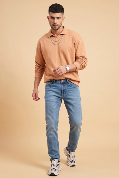 Men's light blue washed slim fit jeans by Pointer Jeans, alternate view 2