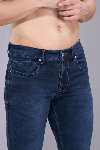 Close-up of premium denim fabric used in men’s regular fit jeans
