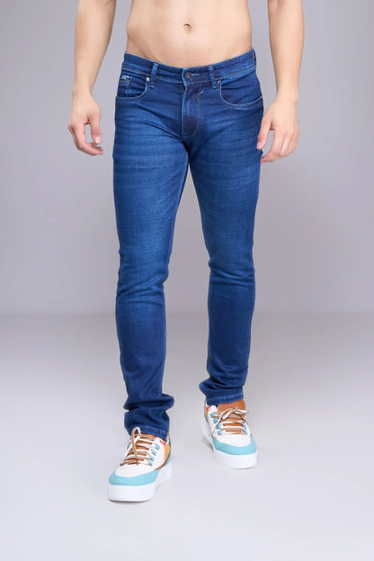 Front view of men’s regular fit denim jeans worn by model – Pointer Jeans
