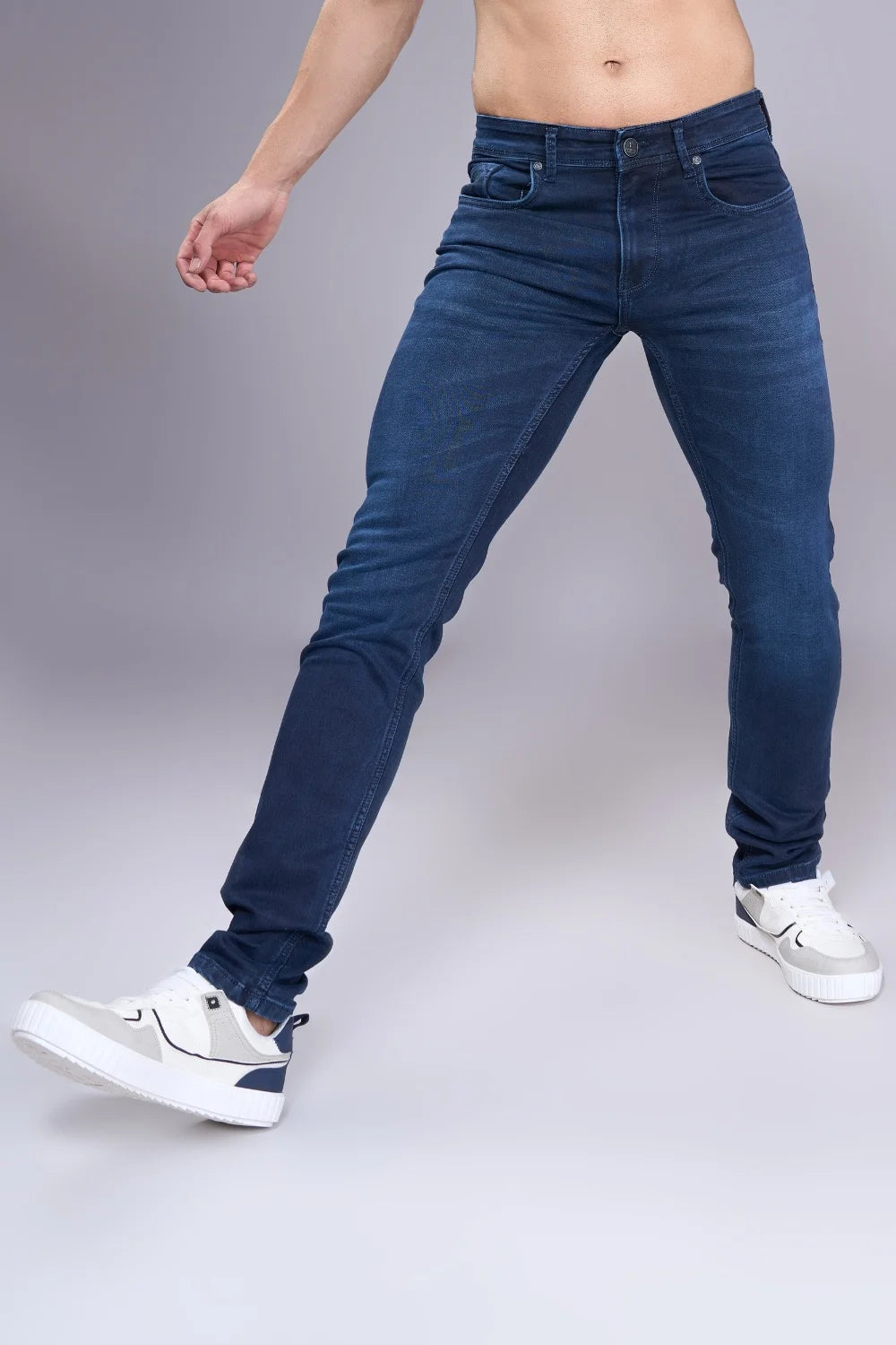 Side view of men’s regular jeans with comfortable straight fit