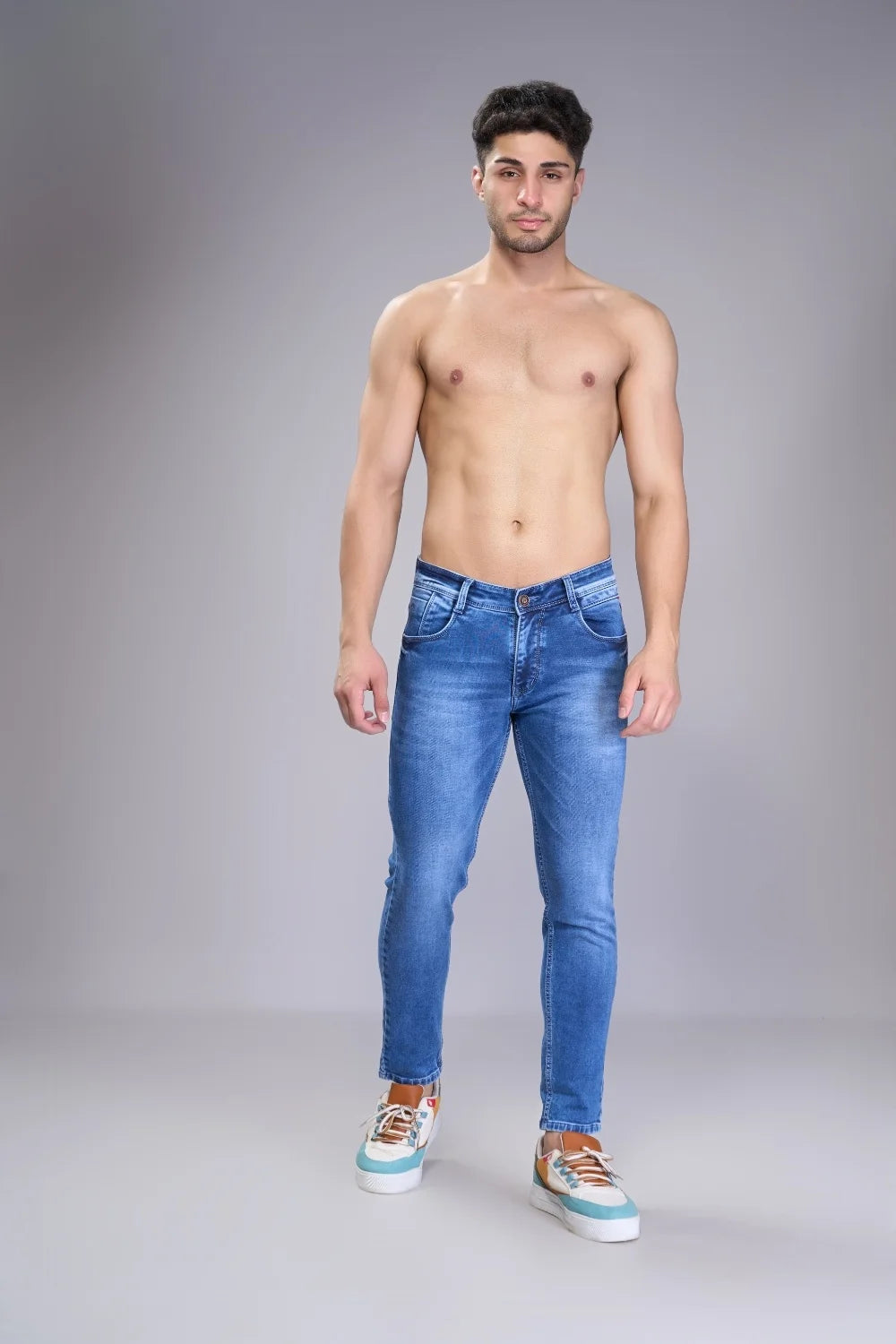 Natural walking posture showing flexible slim fit
