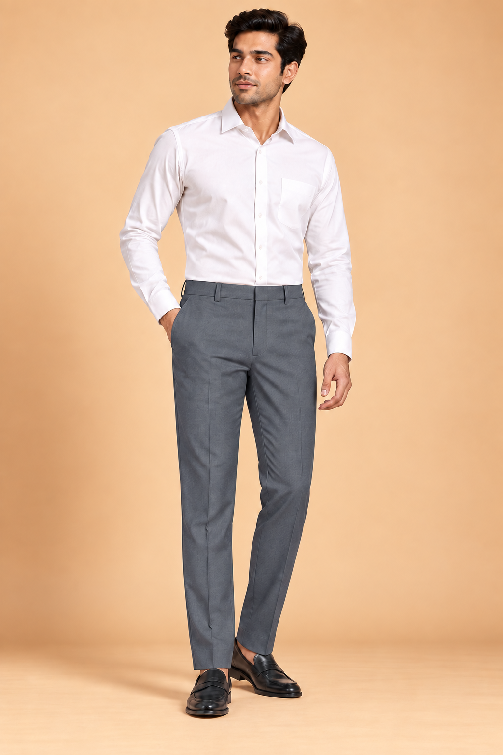 Steel grey slim fit formal pants for men 4435-C – front model view