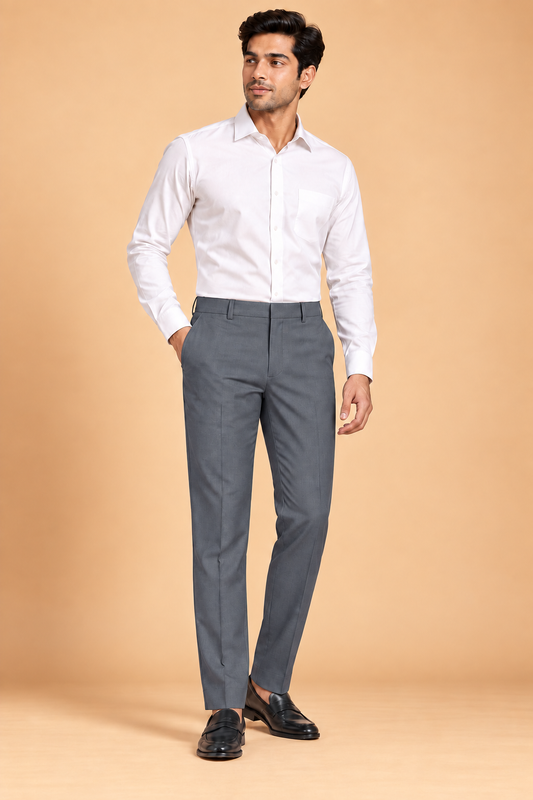 Steel grey slim fit formal pants for men 4435-C – front model view