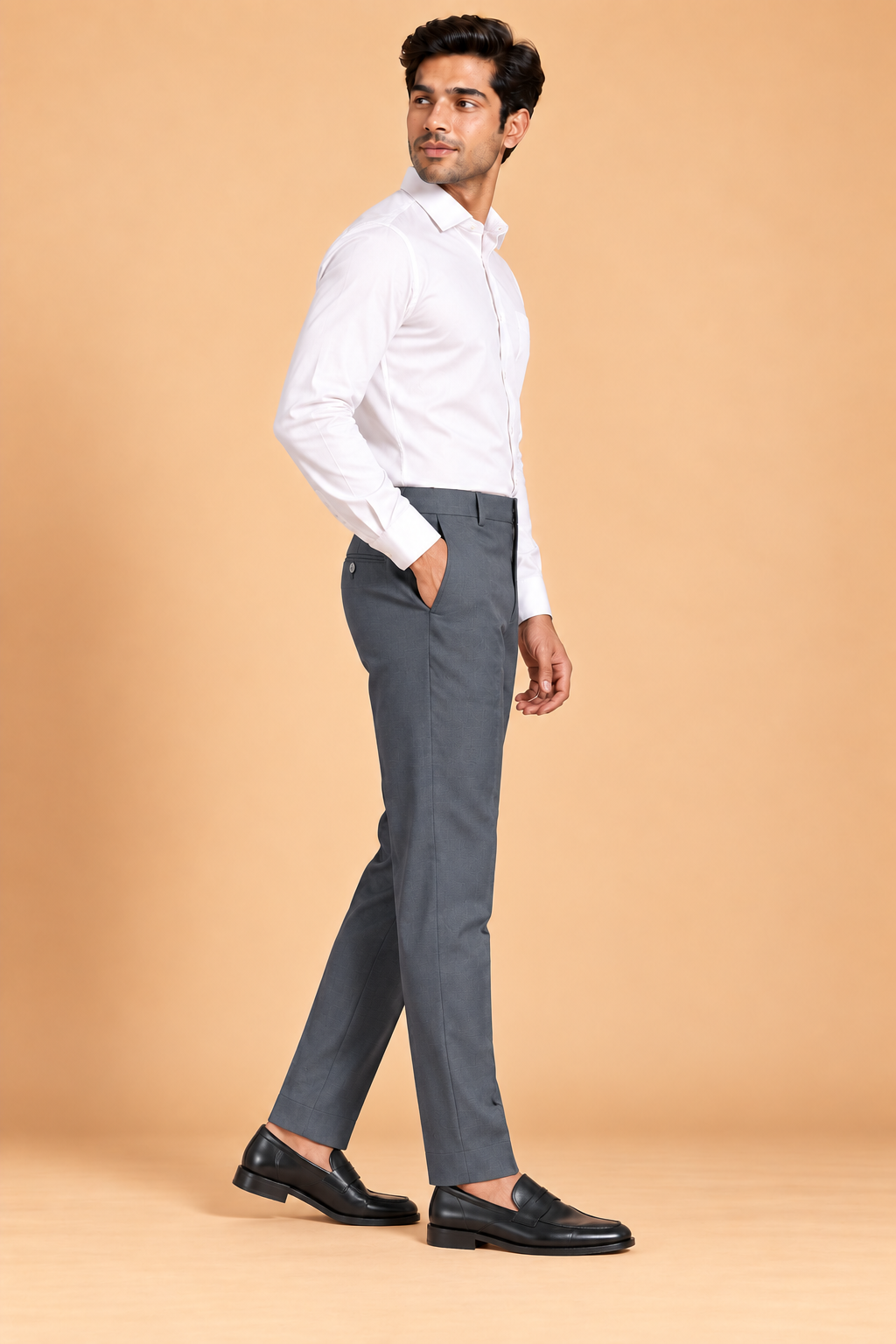 Steel grey slim fit formal pants for men 4435-C – side view