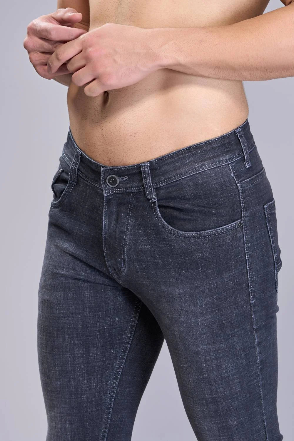 Tonal shading and subtle whisker effect on grey denim
