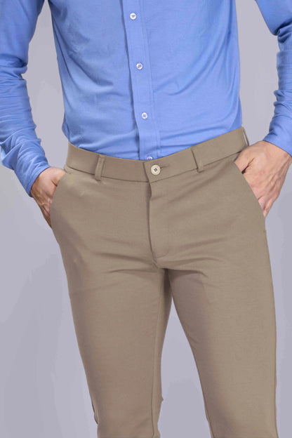 Travel-friendly khaki pants crafted for flexibility and wrinkle resistance
