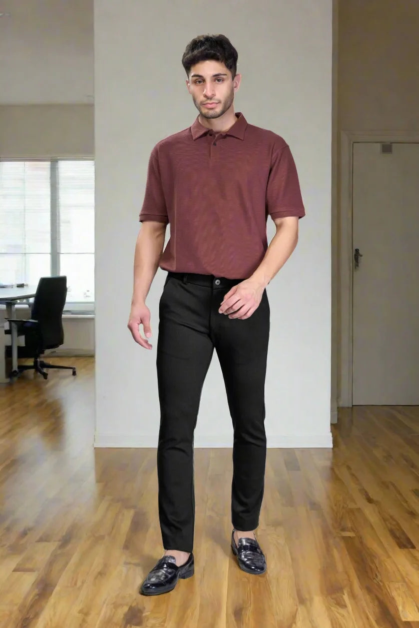 Work-ready flexible pants in deep grey for office and commute
