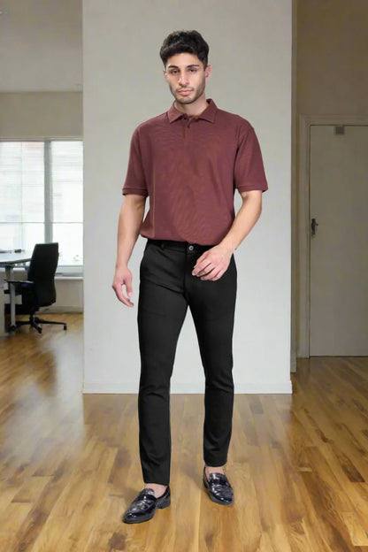 Work-ready flexible pants in deep grey for office and commute

